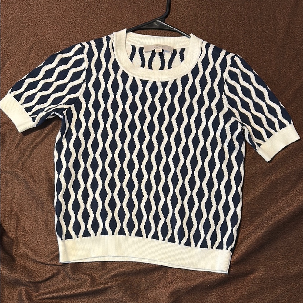 LOFT Navy and White Patterned Top